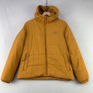 Billabong Adventure Division Puffer Jacket Women M Yellow Hooded Quilted